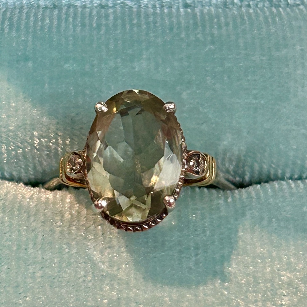Prasiolite Green Amethyst Gemstone Silver Two Tone Ring